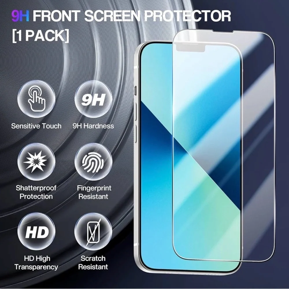 iPhone 13 Clear Case Tempered Glass Screen Protector Camera Lens Protection Set